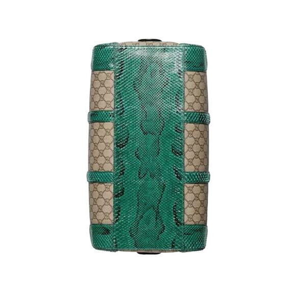 GUCCI Python Trim Duffle Bag with Double G in Beige Emerald Green $5500 NEWv - Picture 3 of 15